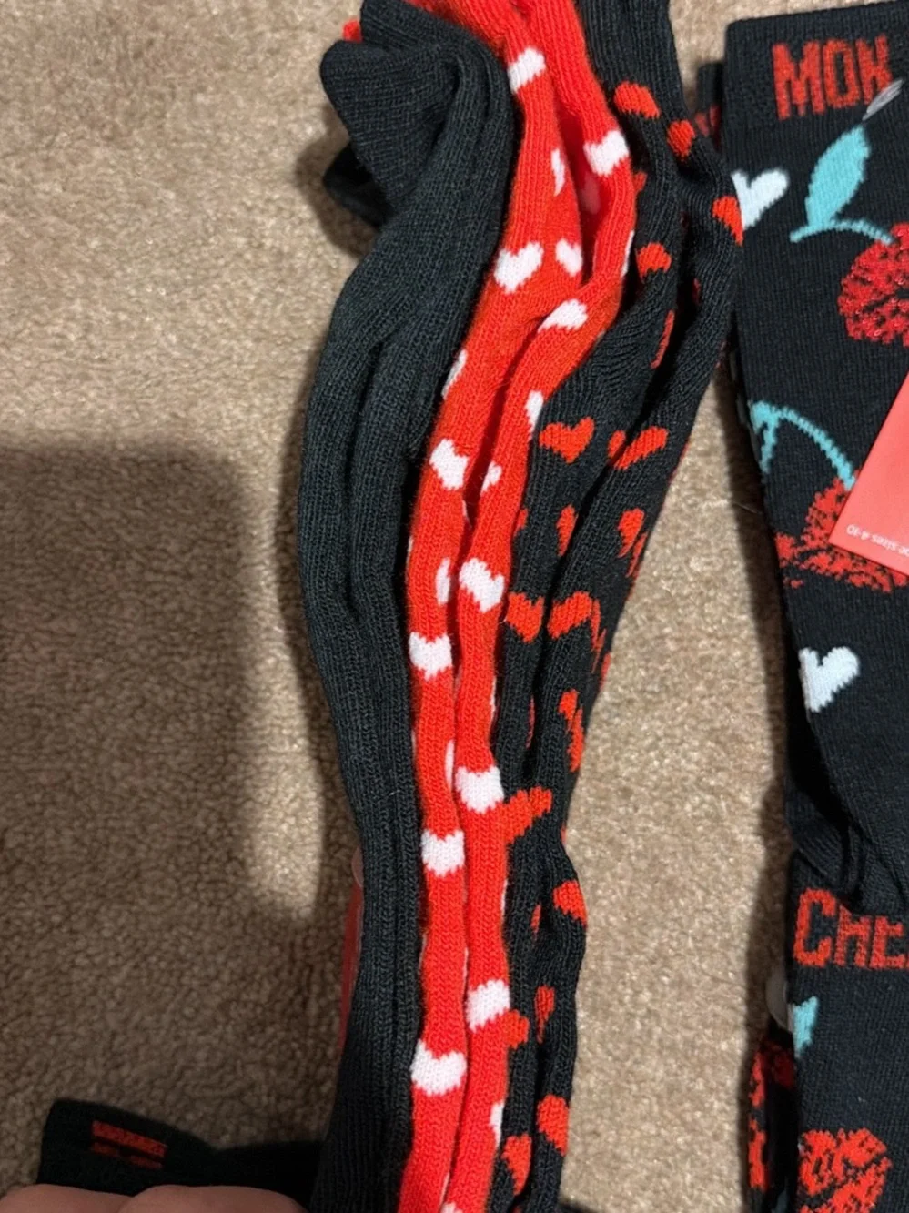 Mon Cheri women’s  Black & Red Heart Crew Socks -